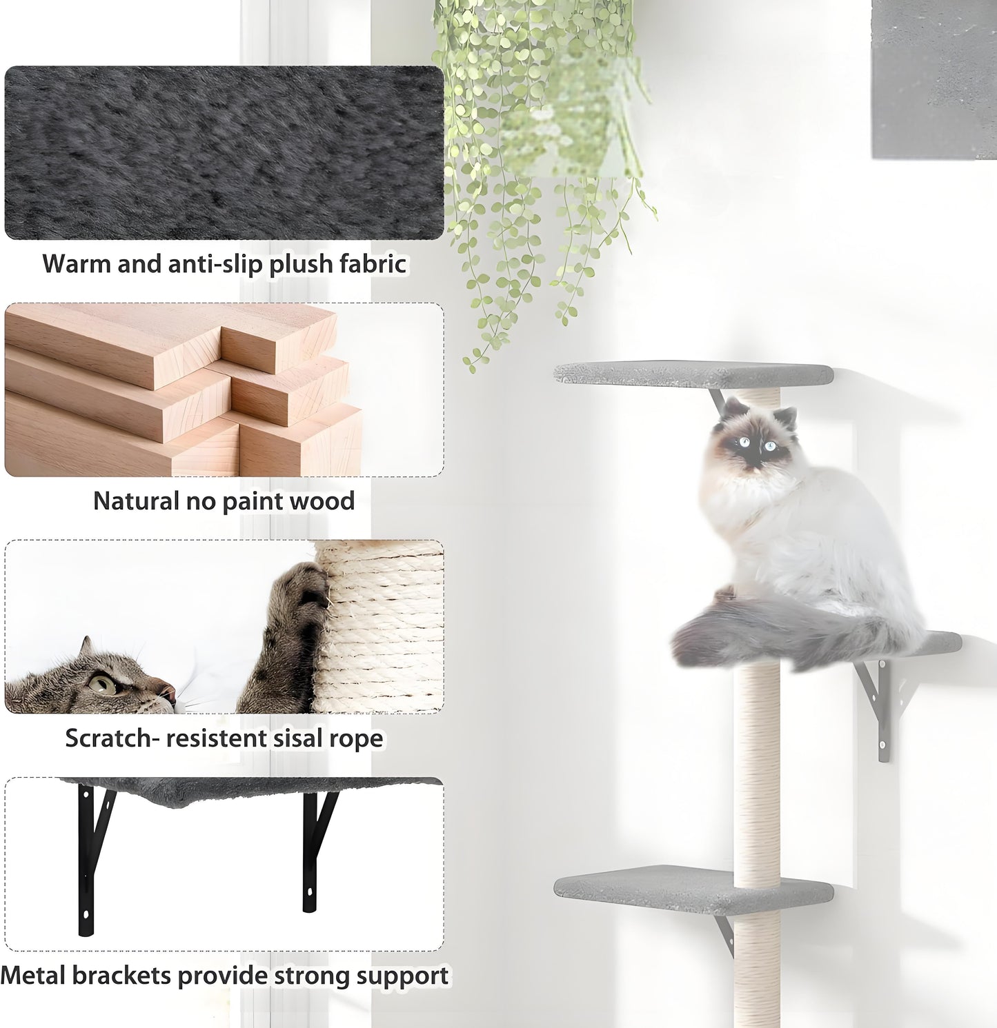 Olanty Wall Mounted Cat Tree Cat Wall Playground Set of 5pcs