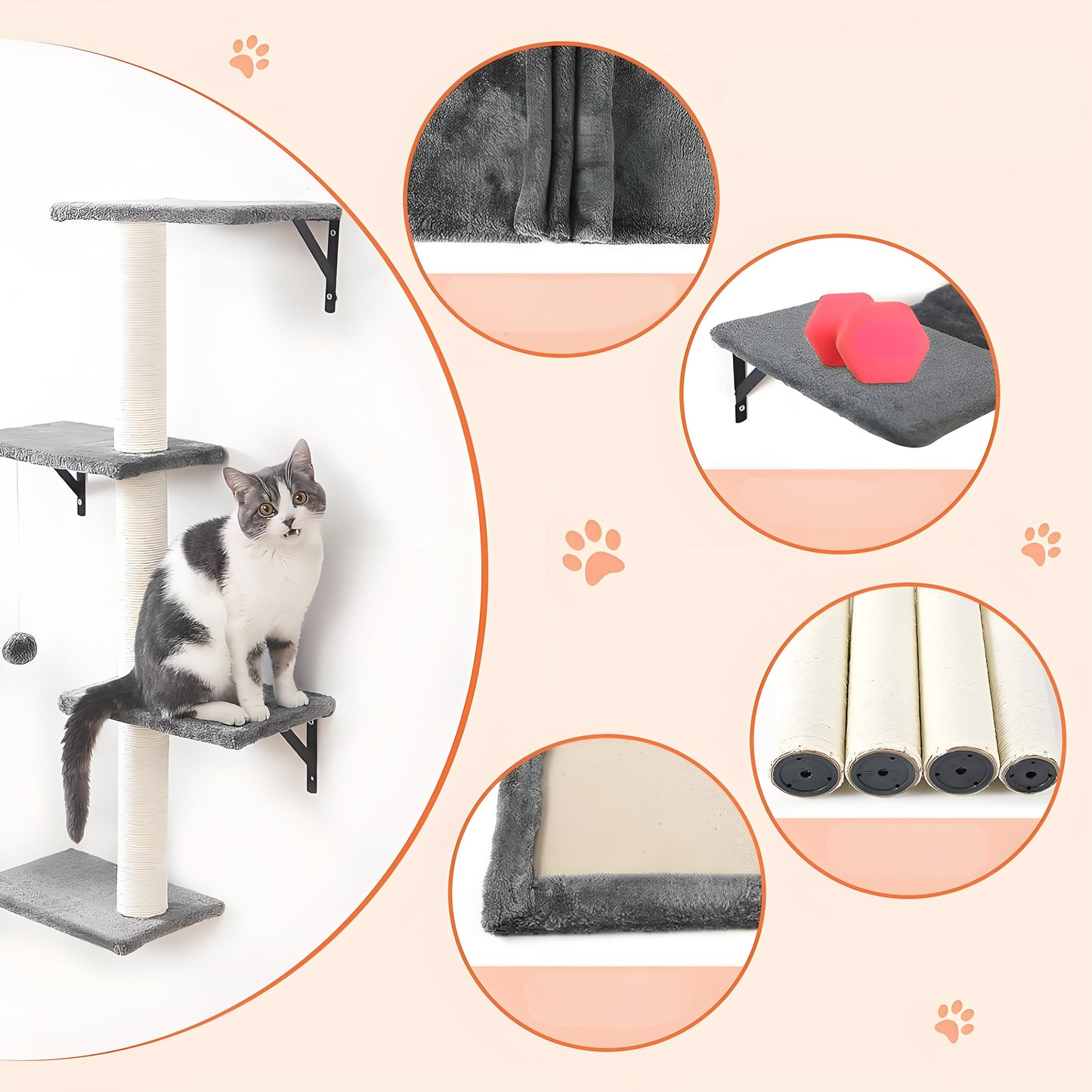 Olanty Wall Mounted Cat Tree Cat Wall Playground Set of 5pcs