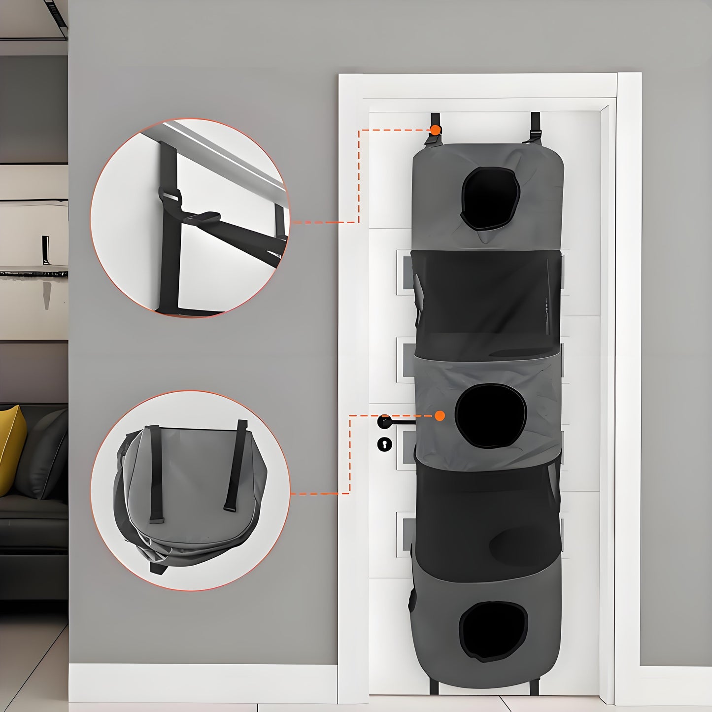 5-Level Indoor No-Drill Cat Tree Foldable Suspended Cat Tree Apartment Fits Doors <80"