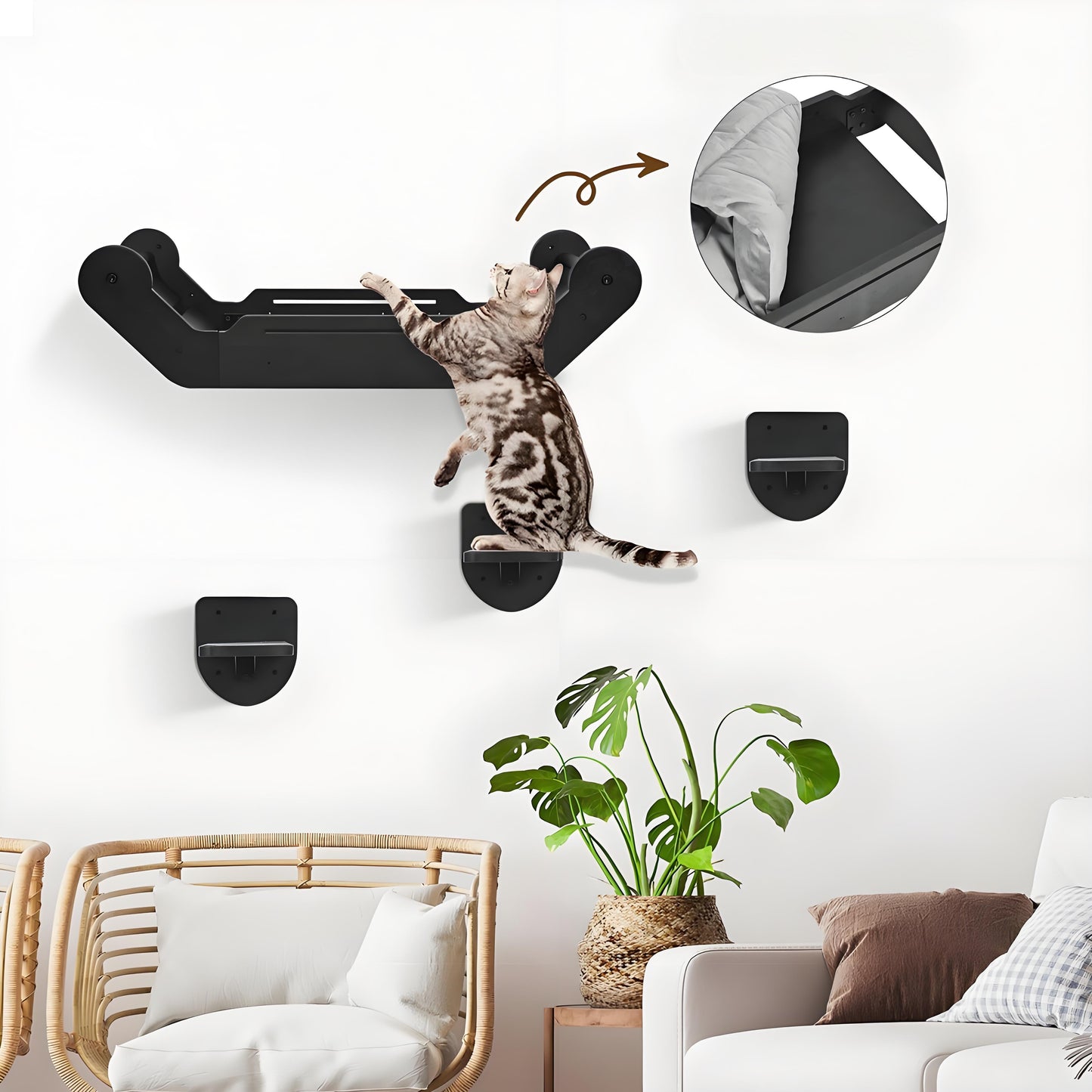 Olanty Cat Wall Shelves with 3 Steps - Wall Mounted Cat Tree Set Climbing, Playing and Sleeping