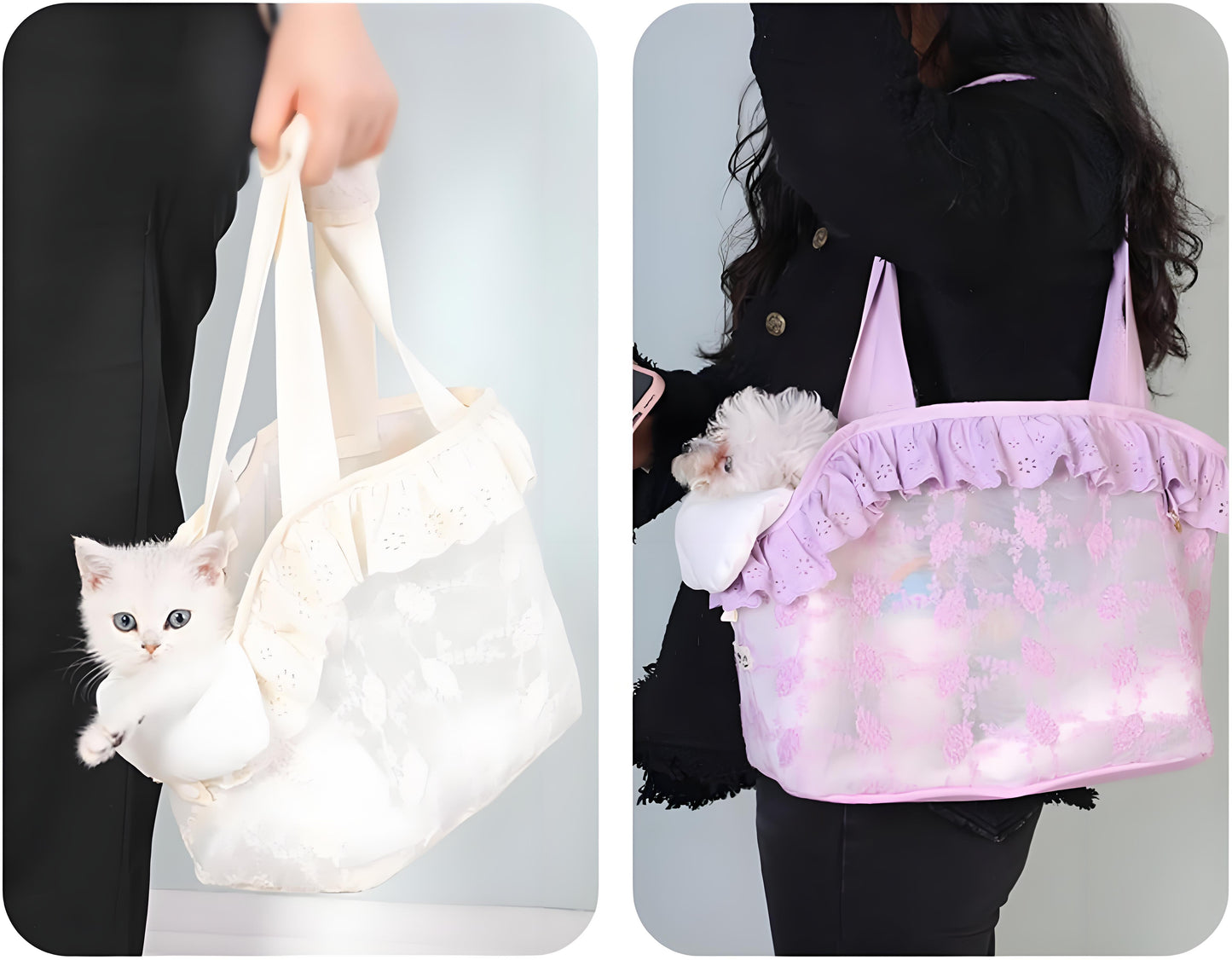 Olanty Princess Lace Carrier bag for Small Dogs & Cats, Breathable Mesh Travel Soft Handbag for Your Girls