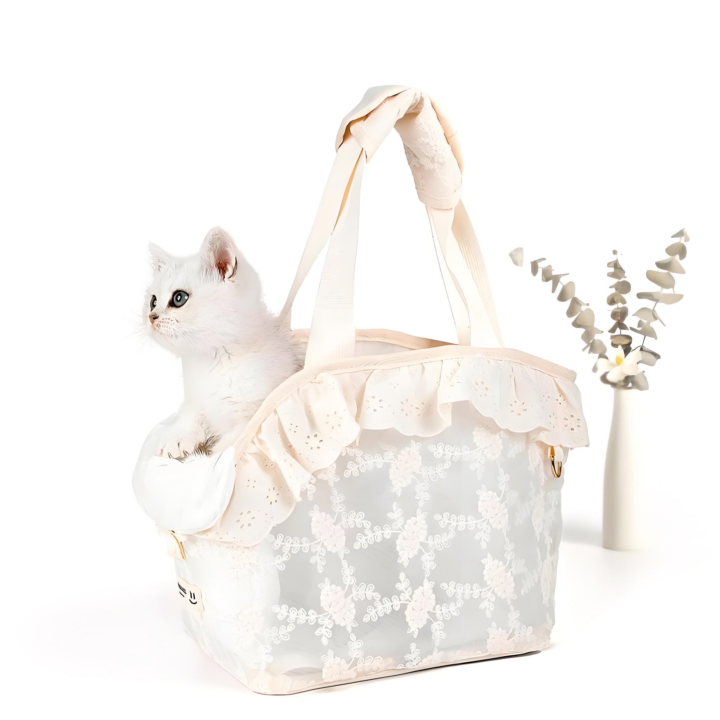 Olanty Princess Lace Carrier bag for Small Dogs & Cats, Breathable Mesh Travel Soft Handbag for Your Girls