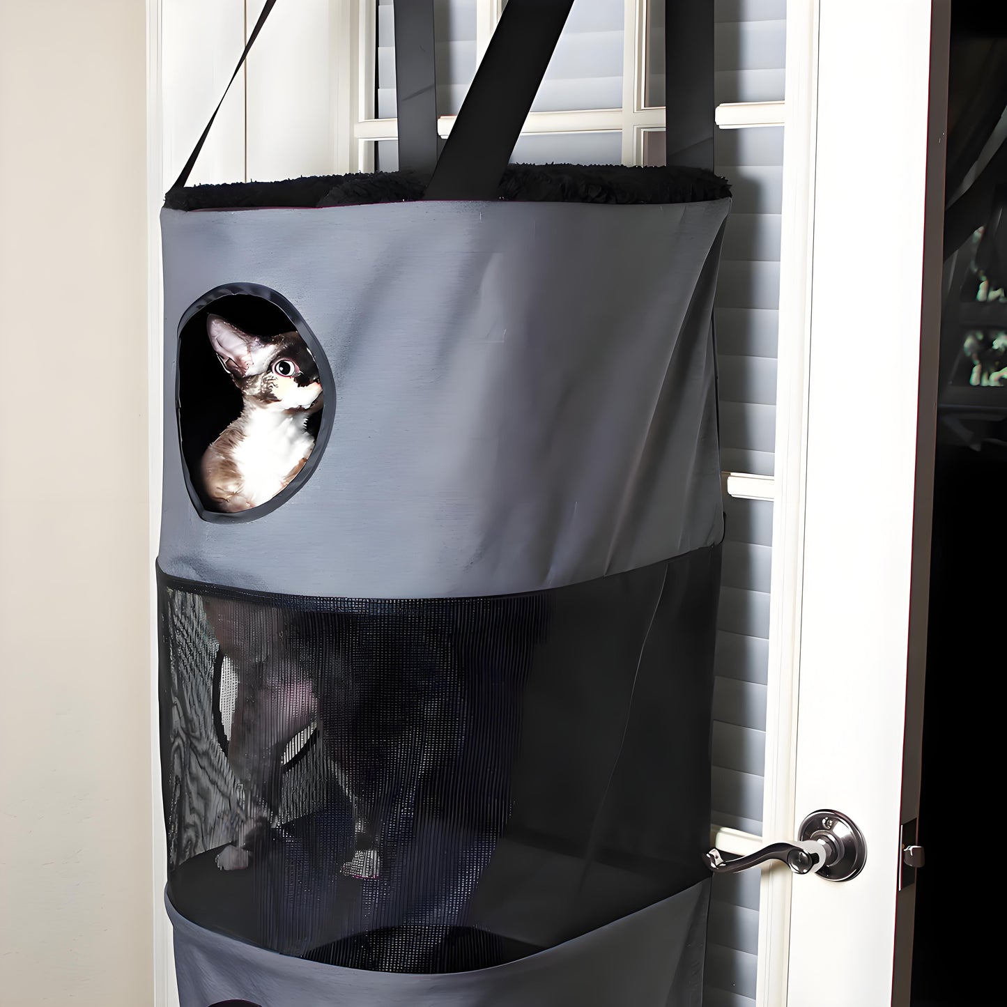 5-Level Indoor No-Drill Cat Tree Foldable Suspended Cat Tree Apartment Fits Doors <80"