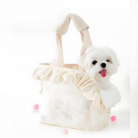 Olanty Princess Lace Carrier bag for Small Dogs & Cats, Breathable Mesh Travel Soft Handbag for Your Girls