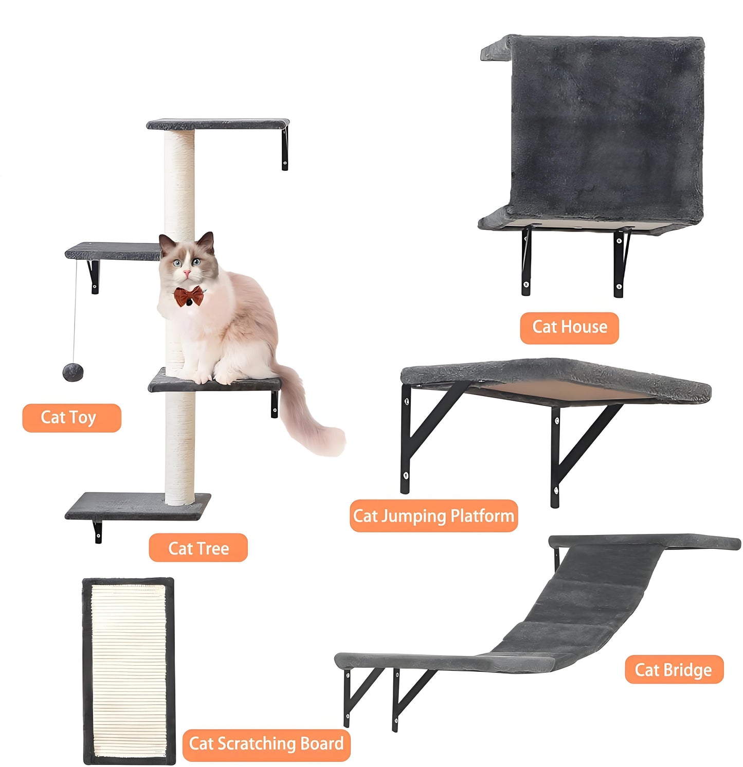 Olanty Wall Mounted Cat Tree Cat Wall Playground Set of 5pcs