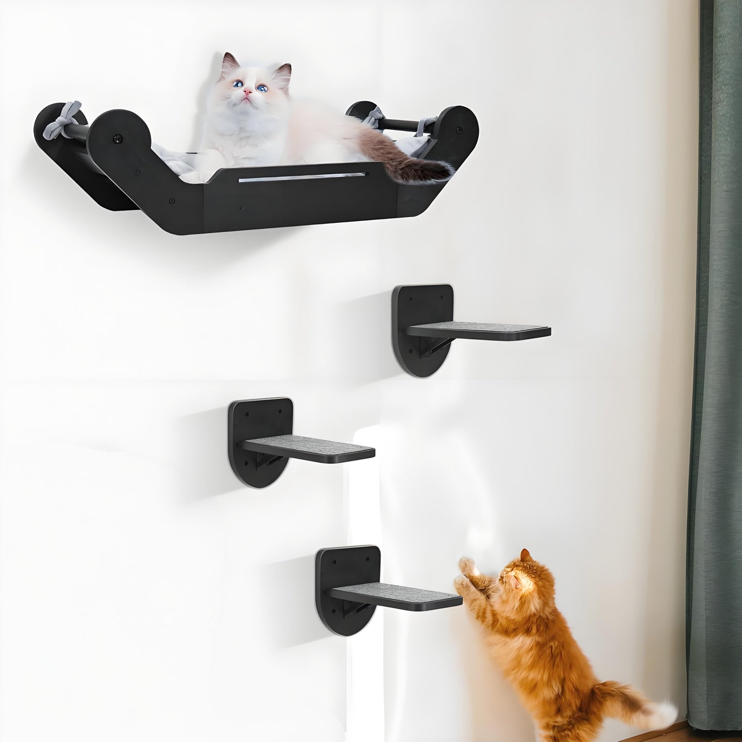 Olanty Cat Wall Shelves with 3 Steps - Wall Mounted Cat Tree Set Climbing, Playing and Sleeping