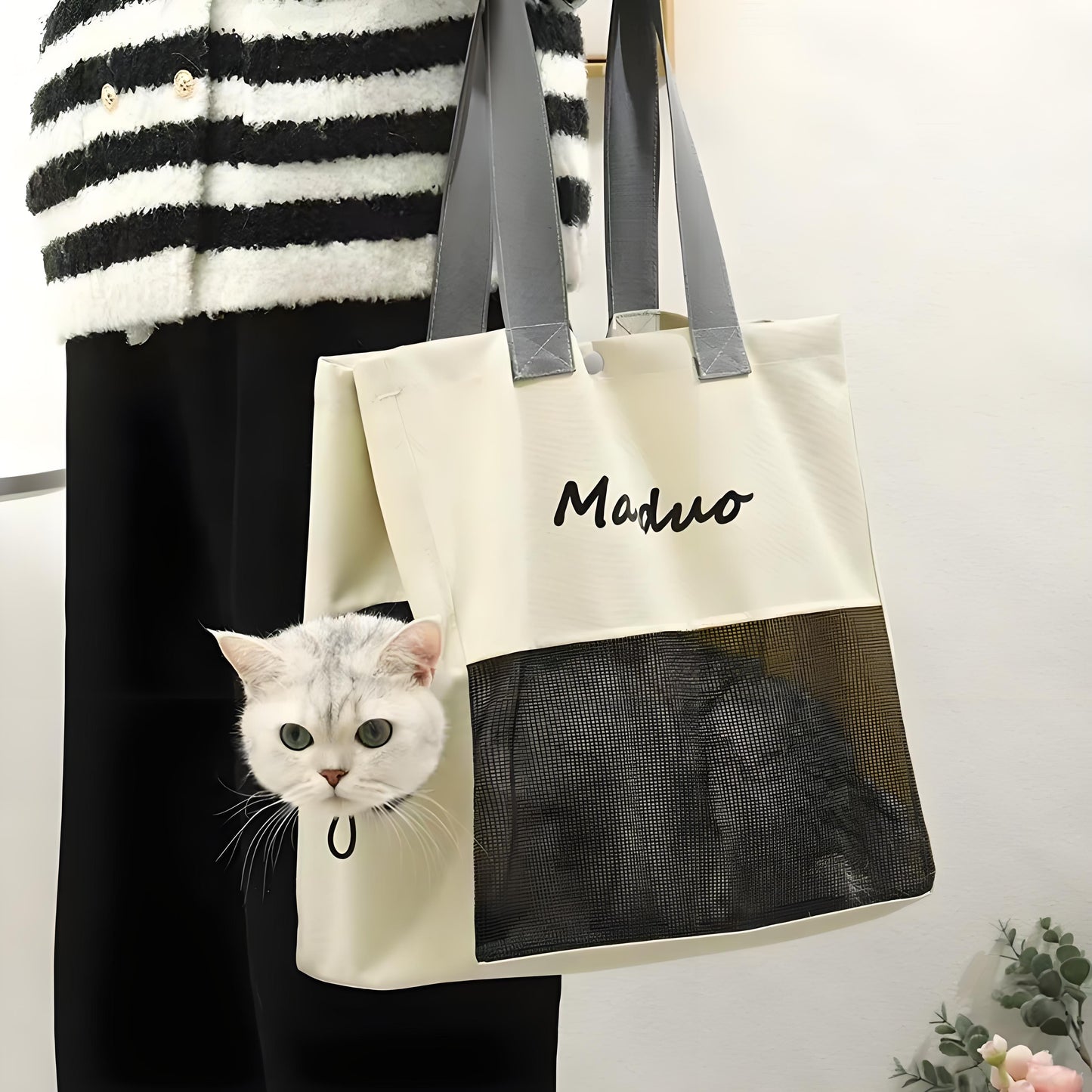 Breathable Cat Carrier Bag Canvas Shoulder Bag for Small Cats Outdoor Carrying Travel Handbag