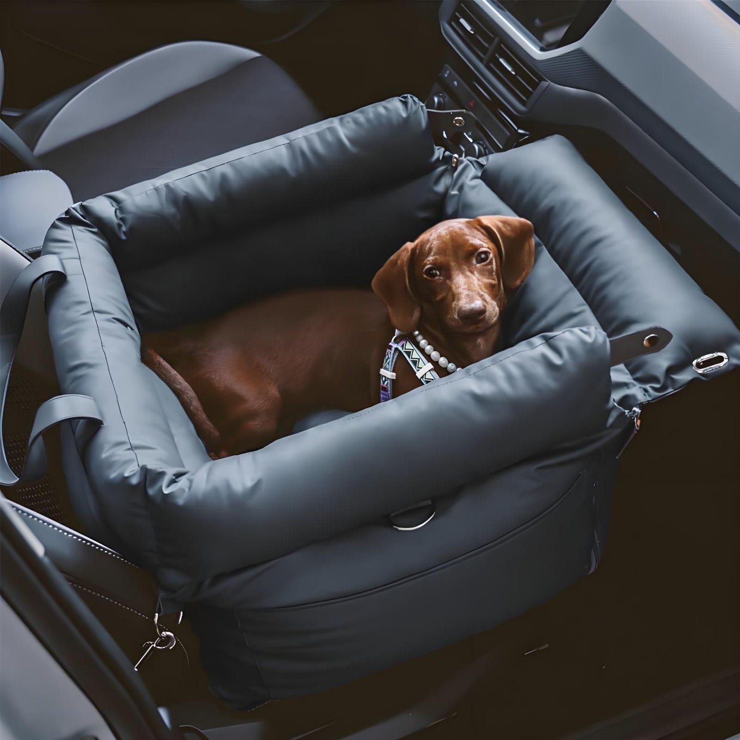 Olanty Portable Dog Car Safety Seat for Dogs, Waterproof 3 in 1 Soft Leather Dog Car Bed for Travel Carrying Bag with Non-Slip Base