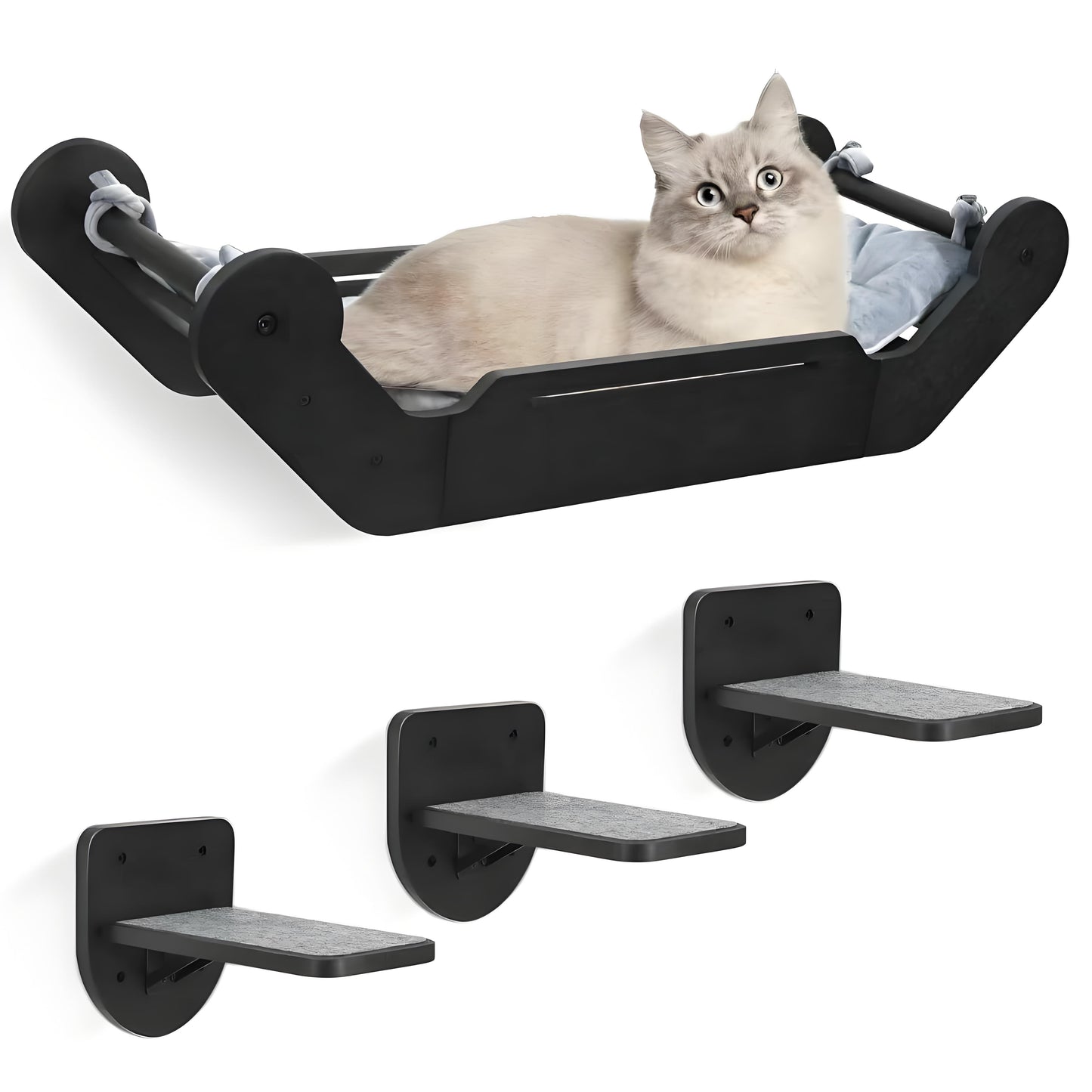 Olanty Cat Wall Shelves with 3 Steps - Wall Mounted Cat Tree Set Climbing, Playing and Sleeping