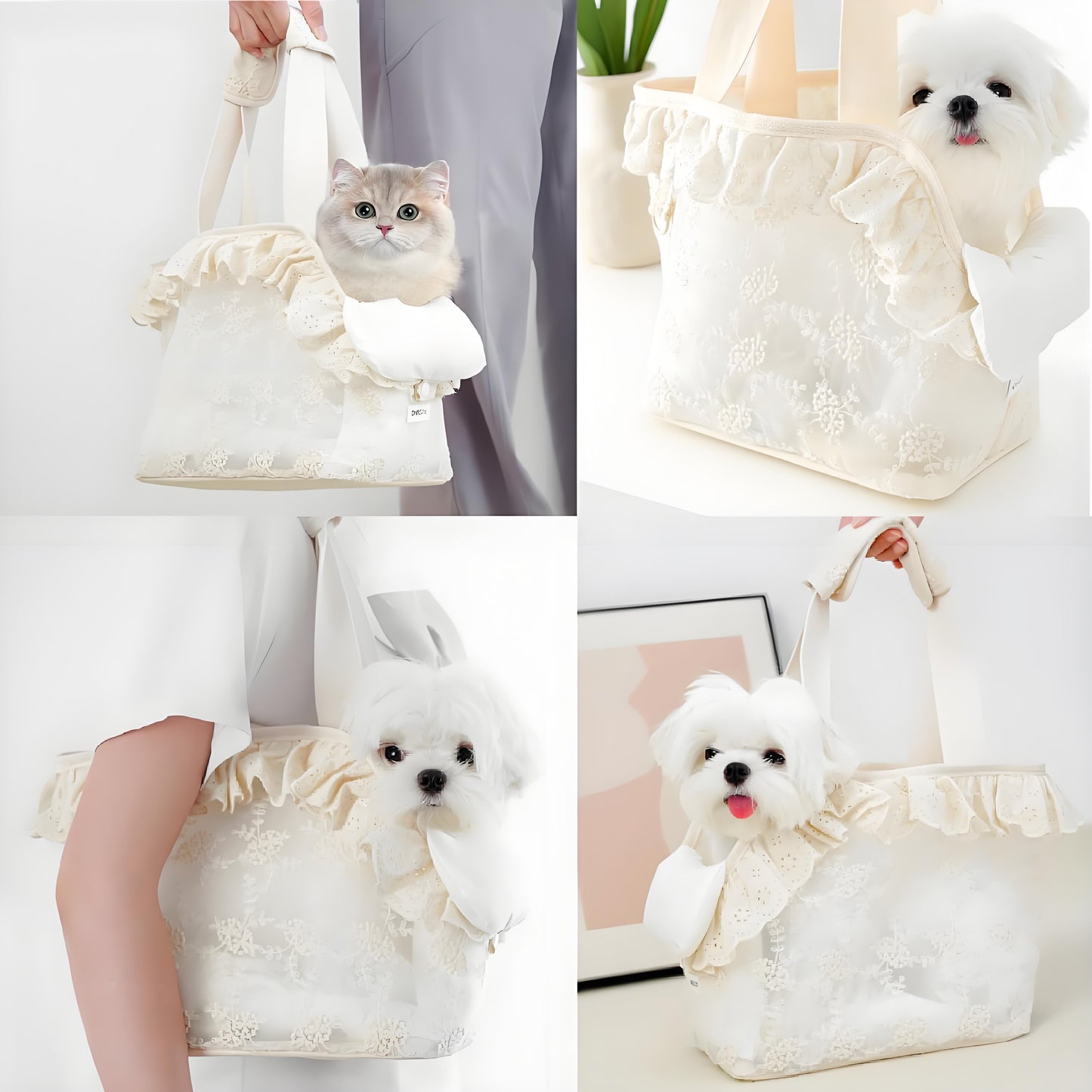 Olanty Princess Lace Carrier bag for Small Dogs & Cats, Breathable Mesh Travel Soft Handbag for Your Girls