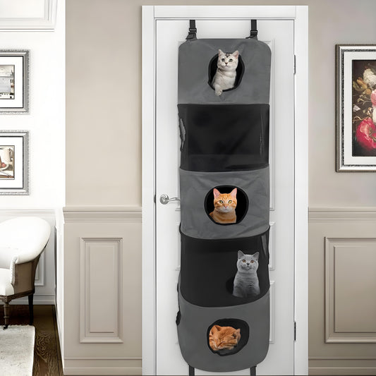 5-Level Indoor No-Drill Cat Tree Foldable Suspended Cat Tree Apartment Fits Doors <80"